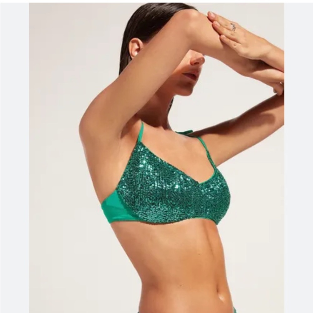 Calzedonia Green Sequin Bralette  top Verde XL NWOT 90B/85 C/80D